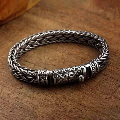 Original S925 sterling silver bracelet men's Thai hand-woven bracelet personality lettering trendy men retro thick bracelet