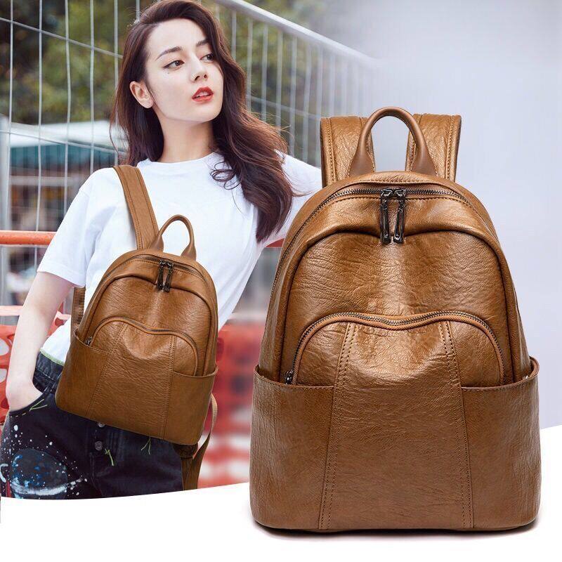 Leather cowhide backpack women's 2022 new star with the same large-capacity backpack women's casual all-match mommy bag
