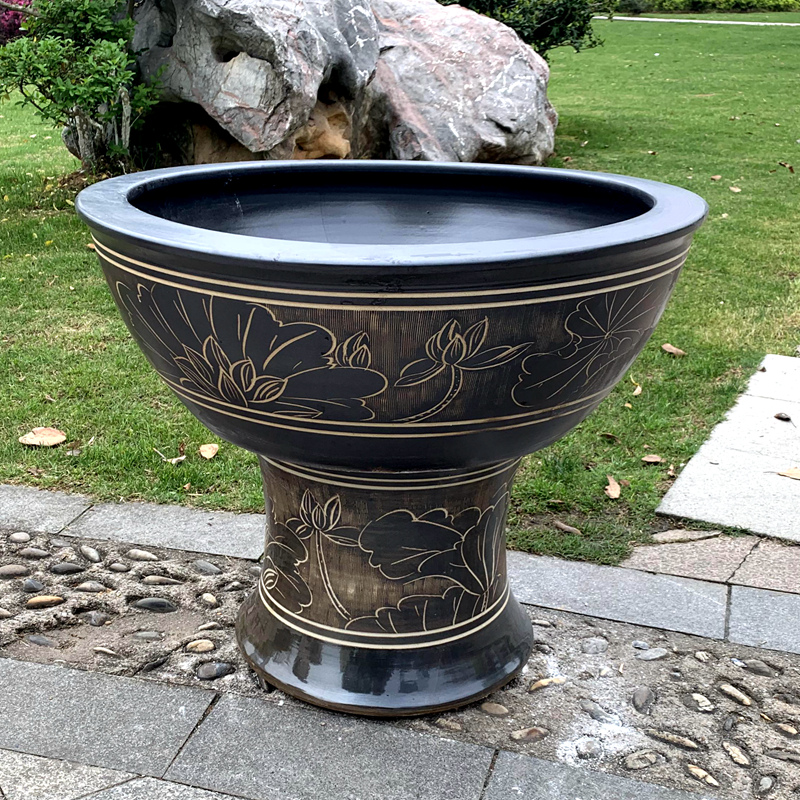 Jingdezhen Ceramic fish tank landing style imitation stone fish fish mud basin balcony fish tank turtle sleeping lotus lotus basin cylinder home 