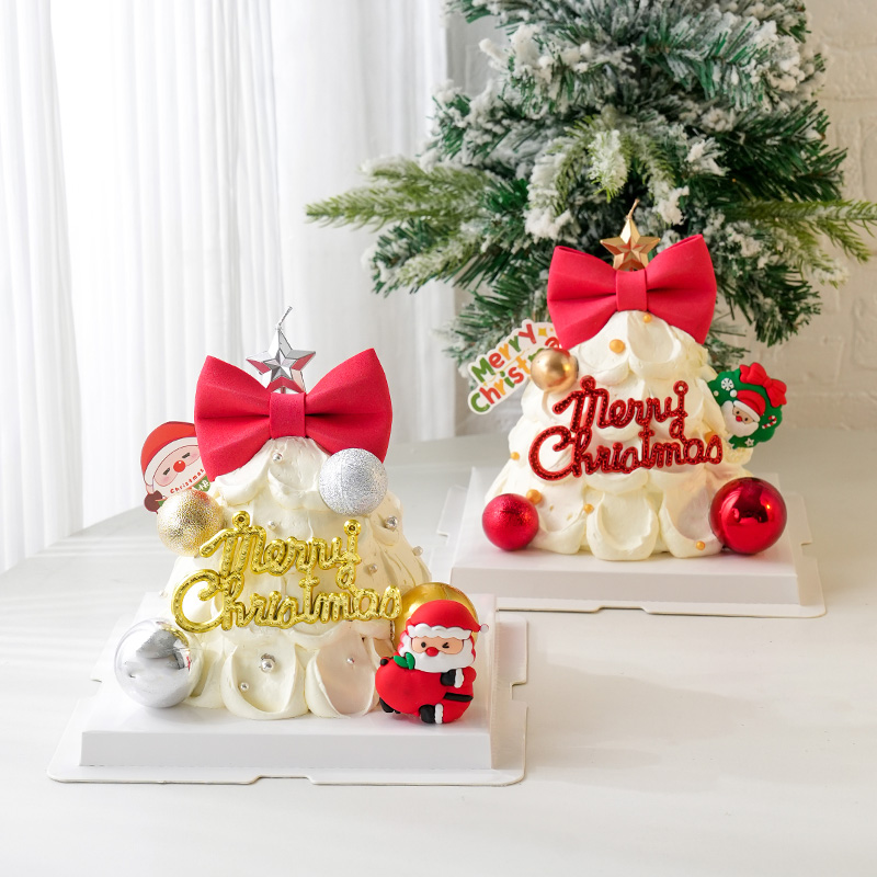 Net Red Christmas Tree Hsu Wishes Tree Cake Decoration Santa Butterfly Knot Plug-in Grass Circle Baking Dress-Taobao