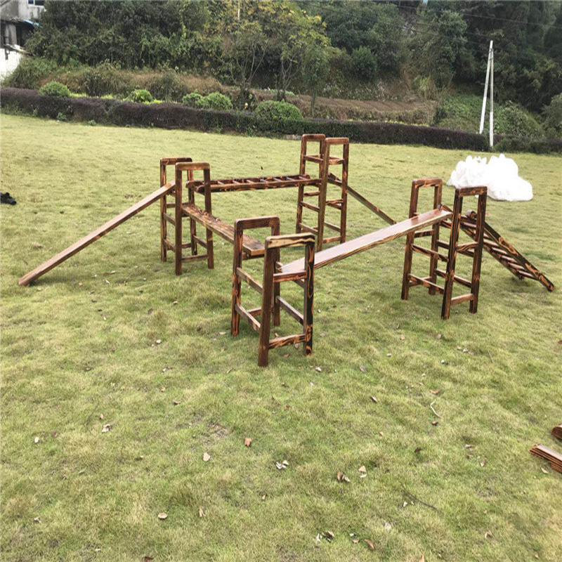 Kindergarten outdoor pine carbonized wood climbing ladder climbing frame Balance beam Children's physical and sensory integration training combination toy