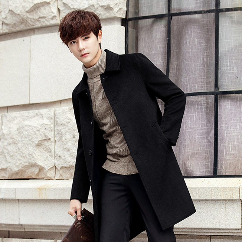 Double-sided Cashmere General School Coat Men's Wool Woolen Coat Medium and Long Edition Korean British Coat Winter Thickened Nepal