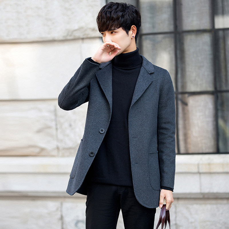 Double-sided cashmere big coat men short Korean version Young Inlenty wool What to do, son of a business suit Niziko