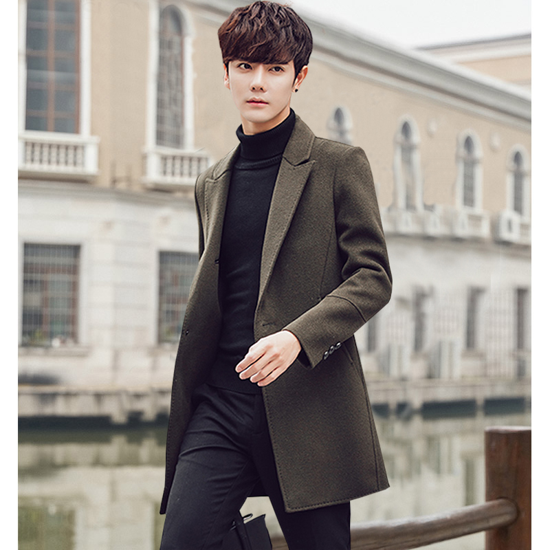 Winter wool Son Coat Men's Bifacial Cashmere Jacket Man's mid-length Han version Thickened Aniko Windsuit-Taobao