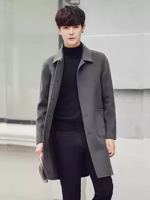 Winter double-sided cashmere coat men's wool woolen woolen coat medium and long version Korean English version Nizi trench coat thickened
