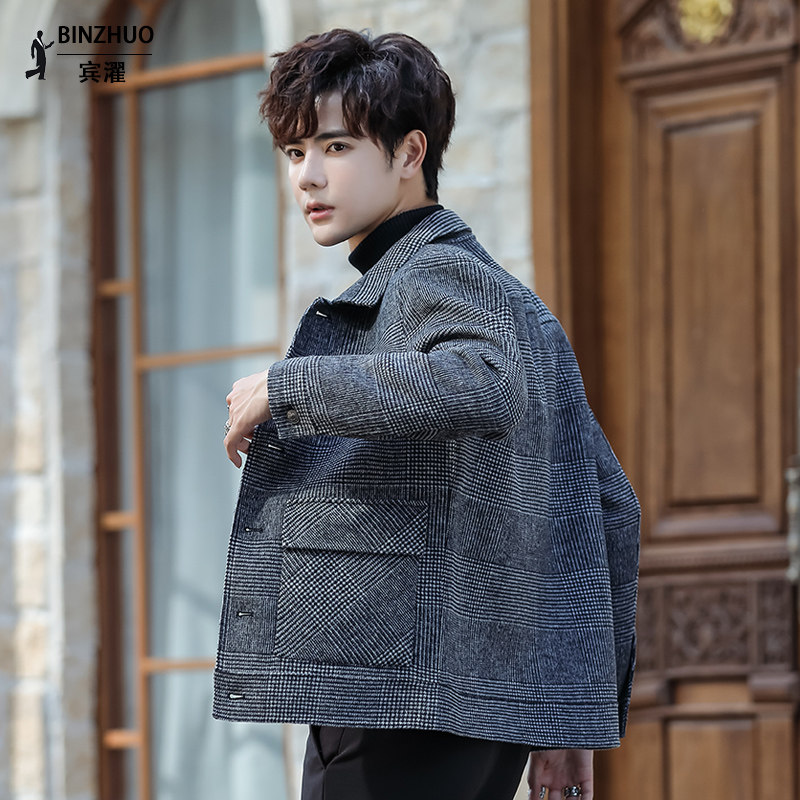Autumn-winter bifacial niddy men's short Han version wool Hooded Jacket Cashmere Aniseed Jacket Tide Blouse