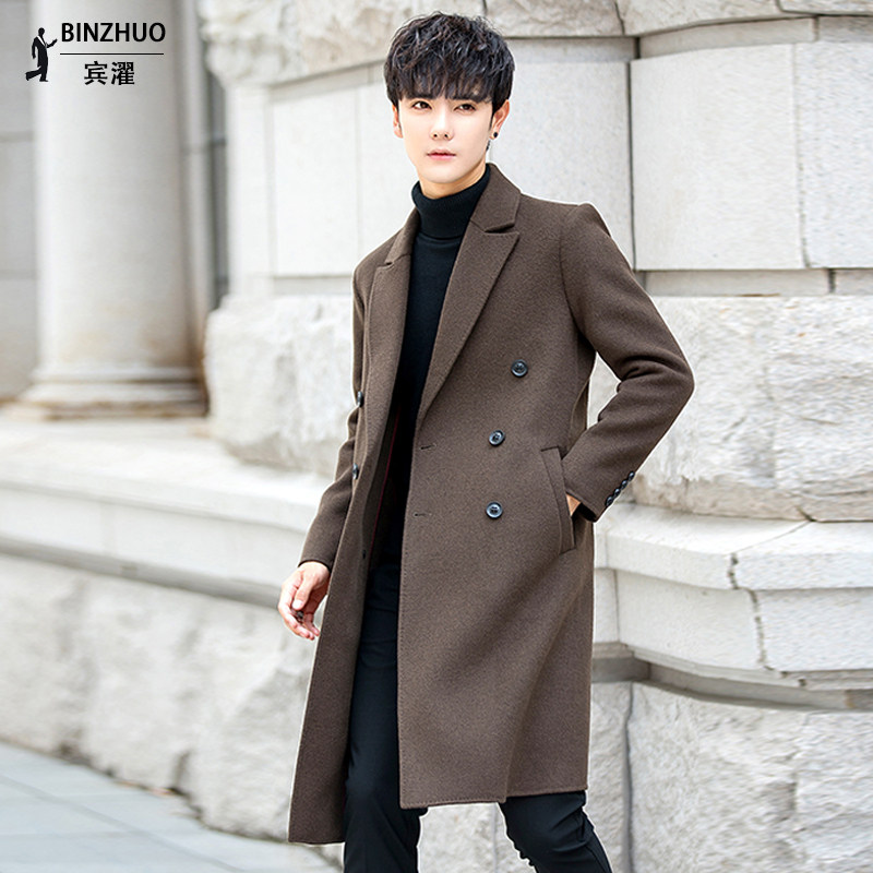 Men's Double-sided Wool Coat Medium and Long Edition Korean Knee-Free Cashmere Steve Coat Winter England Coat