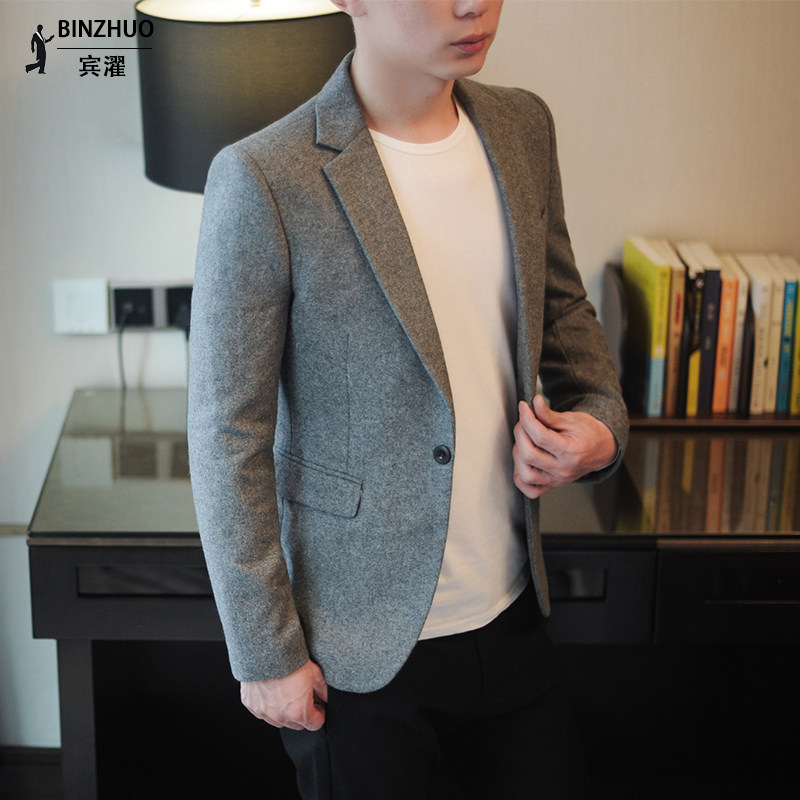 Spring Fall Wool Suit Men's Hooded Jacket Han Version Trend to take up leisure Little West Suit Blouse single-piece Pie Handsome-Taobao