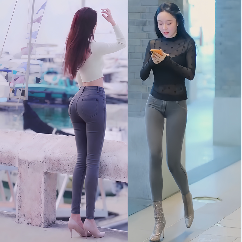 Tight-Fitting Butt-Lifting Jeans for Women, Popular among Internet Celebrities, Peach-Shaped Buttocks, Gray Color, Hip-Lifting, Sexy, Stretchy, Slim-Fit, Gym Pencil Pants