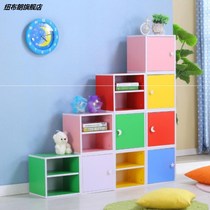 Combination bookshelf Assembly cabinet Free cabinet group with door storage rack Stairwell checkered wooden single door storage rack