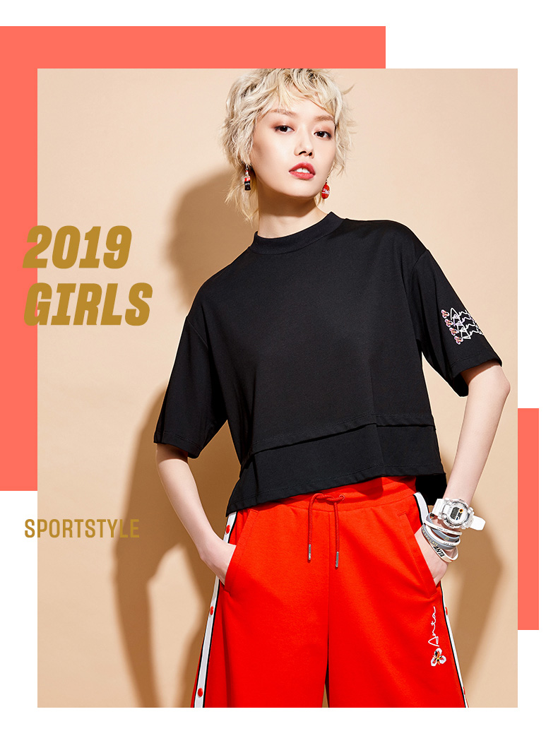 Áo thun nữ tay ngắn Anta 2019 hè mới ngắn ngắn dài lỏng phiên bản cotton thể thao T nữ trang web chính thức cửa hàng chính hãng - Áo phông thể thao áo phông thể thao