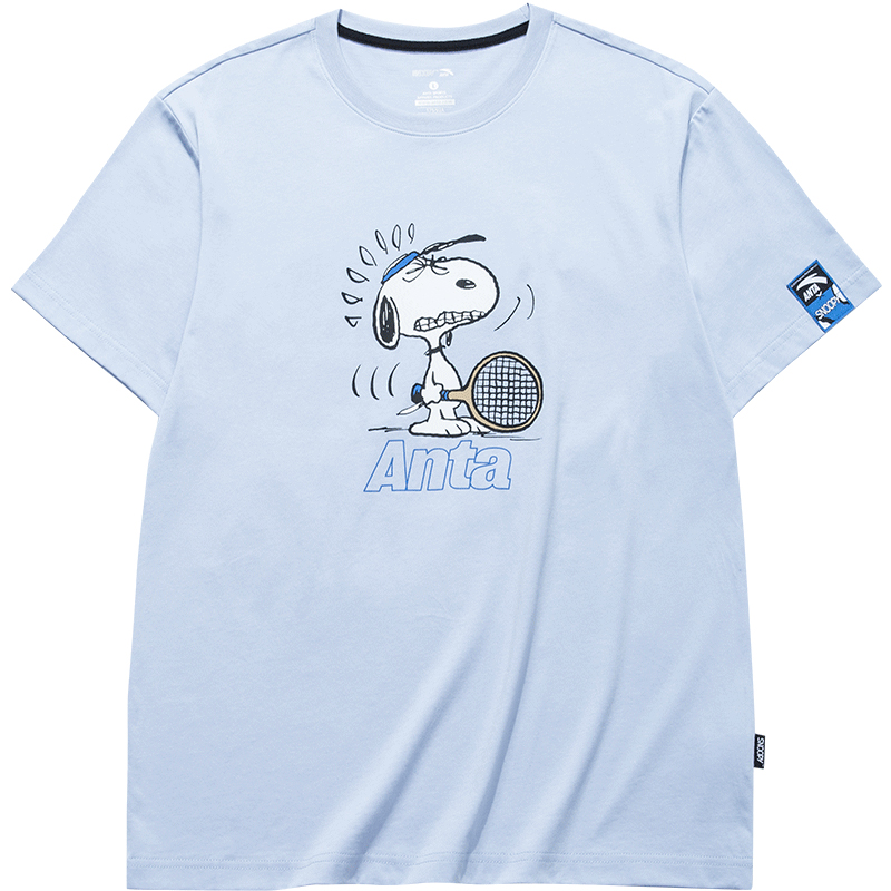 [Unisex] 6 Ceramic Blue - Playing TennisAnta Snoopy Joint fund Short sleeve male 2021 summer lovers Compassionate motion T-shirt female leisure time easy Half sleeve