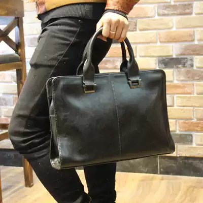 The new men's business bag men's handbag horizontal Korean version of the briefcase single oblique cross leather bag casual simple tide