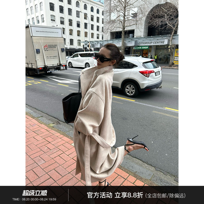 0122Stepll Oakland Past 100% Wool Coat for Women, Loose Fit, Apricot Color, Long Stand Collar Woolen Jacket 0122Stepll Oakland Past 100% Wool Coat for Women, Loose Fit, Apricot Color, Long Stand Collar Woolen Jacket