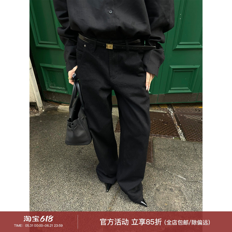 0122Stepll Classic Black Denim Black Floor-Length Pants for Women, American Retro Style, Slimming Low-Waist Straight Casual Pants 0122Stepll Classic Black Denim Black Floor-Length Pants for Women, American Retro Style, Slimming Low-Waist Straight Casual Pants