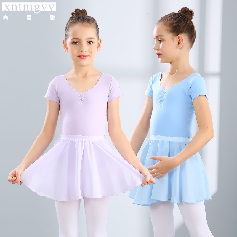 Children's dance clothes girls practice clothes spring and summer short-sleeved split suits children's pink ballet practice clothes gymnastics clothes