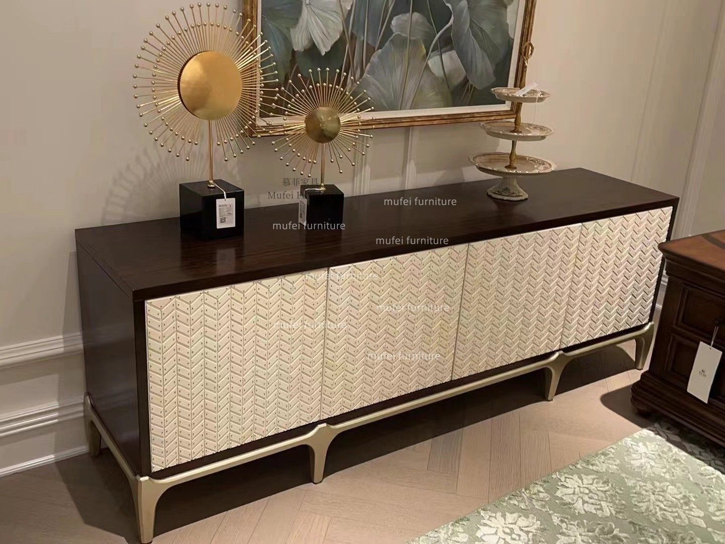 アメリカンカントリースタイル マーカーアートボーンパネルTVキャビネット、ライトラグジュアリー無垢材リビングルームオーディオビジュアルキャビネット、収納キャビネット