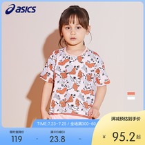 ASICS childrens clothing Womens childrens short-sleeved T-shirt printing half-sleeve base shirt 3-7 years old 2034A182