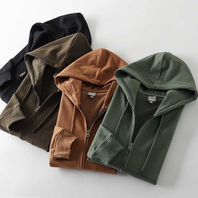 Word of Mouth Rating Hot Item! Washed Cotton Terry Fabric ~ Spring Men's Sports Casual Solid Color Cardigan Hooded Sweatshirt