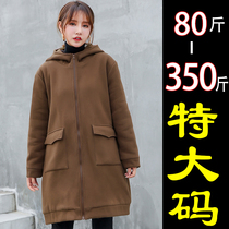 Micro fat mm extra size women's loose casual sweater coat big pocket 2019 autumn and winter new padded plus velvet 200300kg