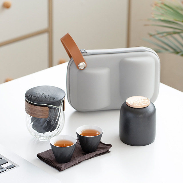 Black Potter Cup Two or Two cups Travel small tea set Single person carry-on portable outdoor gift customization