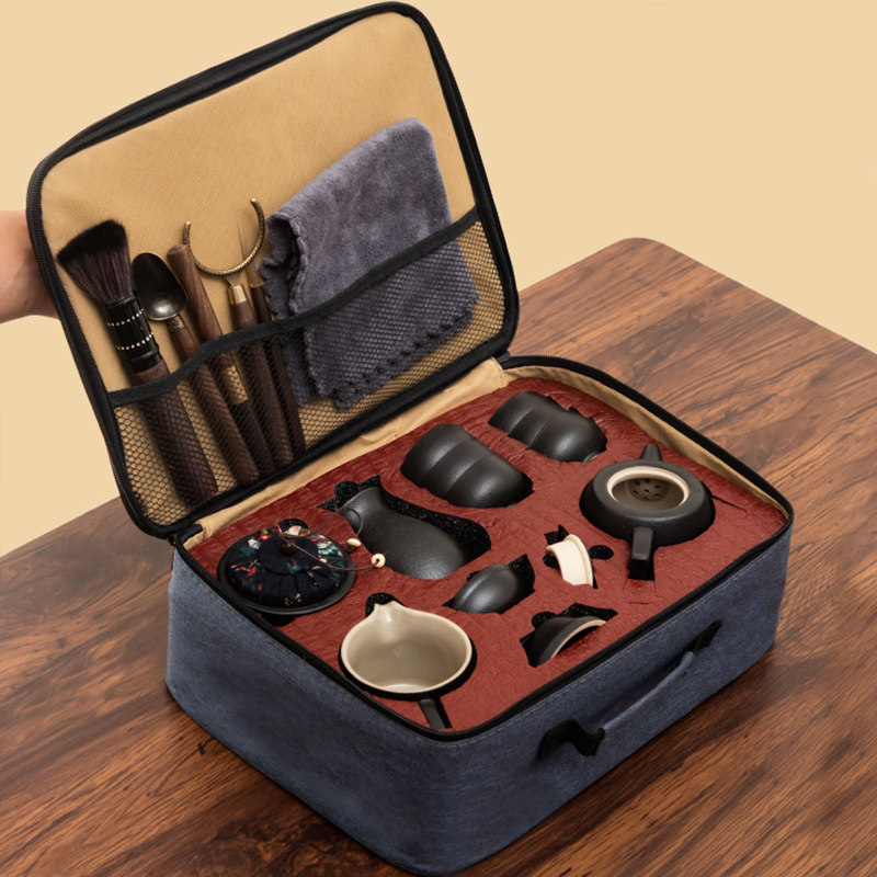 Black Pottery Japan Style Brief Home Kung Fu Portable Travel Tea Set Group One Pot Six Cups Small Set Gift Custom Logo