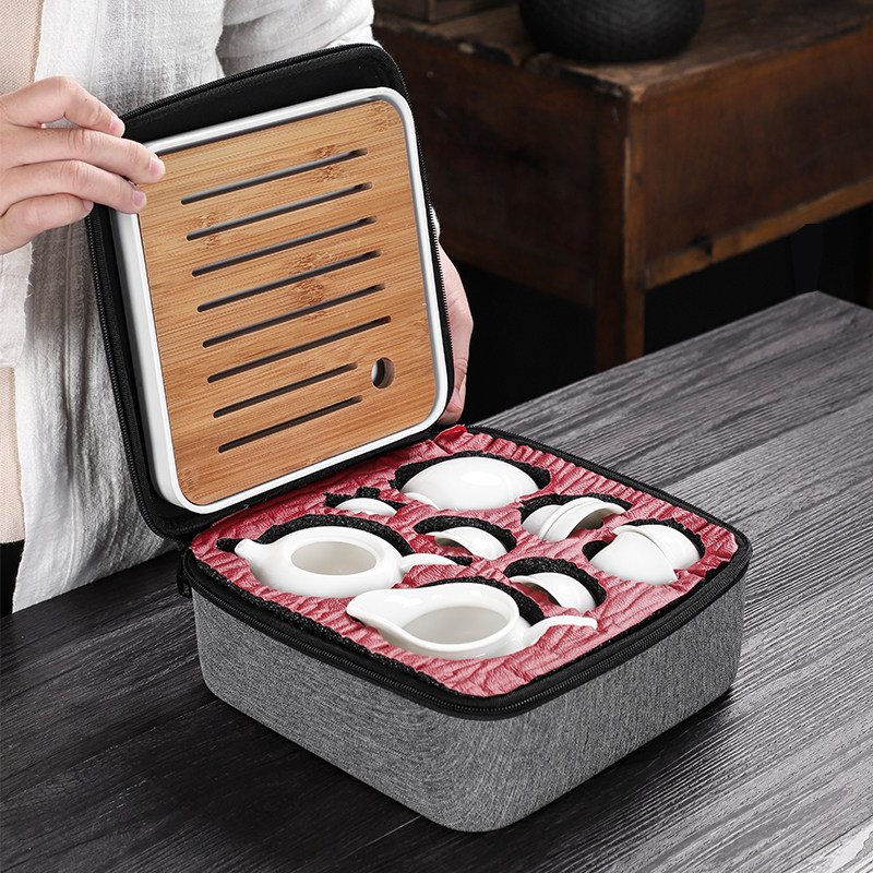 Dehua white ceramic travel tea set portable teapot household simple Sino-Japanese outdoor tourist vehicle carry