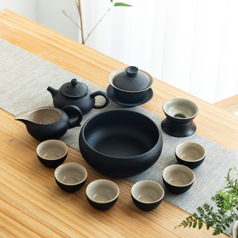 Black ceramic tea set household kung fu teacup ceramic teapot teapot tea sea simple office drink tea gift box
