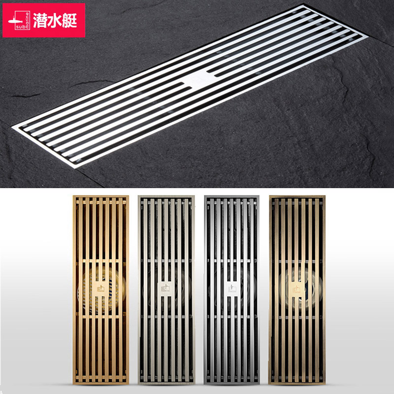 Submarine deodorant lengthened strip bathroom shower room copper floor drain rectangular large displacement long strip powder room