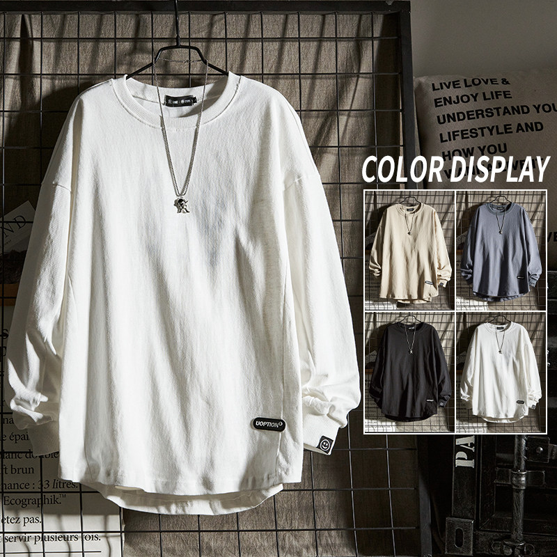 Long-sleeved T-shirt men's trendy brand clothes boys' tops with white bottoming shirts in winter fleece sweater autumn and winter men's clothing