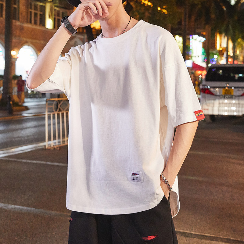 Summer day Department pure color minimalist short sleeve t-shirt male tide cards loose Korean version half sleeve trend 100 hitch a new 2021