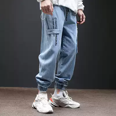 Light blue autumn overalls jeans men's Tide brand pants loose autumn and winter pants trend Joker spring and autumn trousers