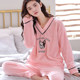 Spring, autumn and winter thickened flannel pajamas for young and middle-aged women, warm plus velvet coral velvet pullover home clothes, long sleeves