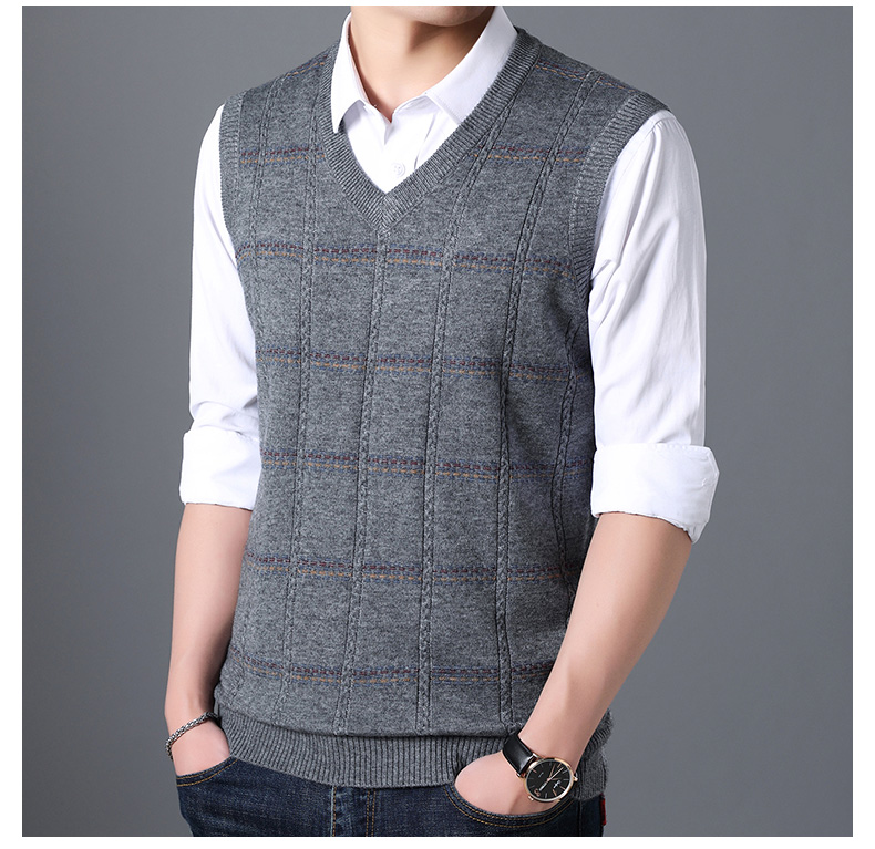 Áo len không tay vest nam v-cổ đan vest thanh niên Hàn Quốc phiên bản thu đông áo len cho nam