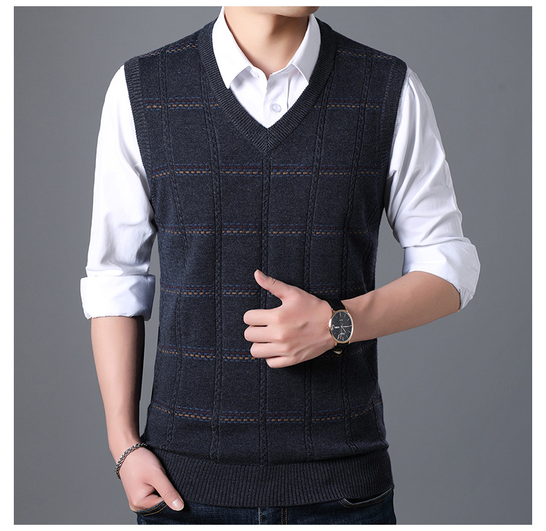 Áo len không tay vest nam v-cổ đan vest thanh niên Hàn Quốc phiên bản thu đông áo len cho nam