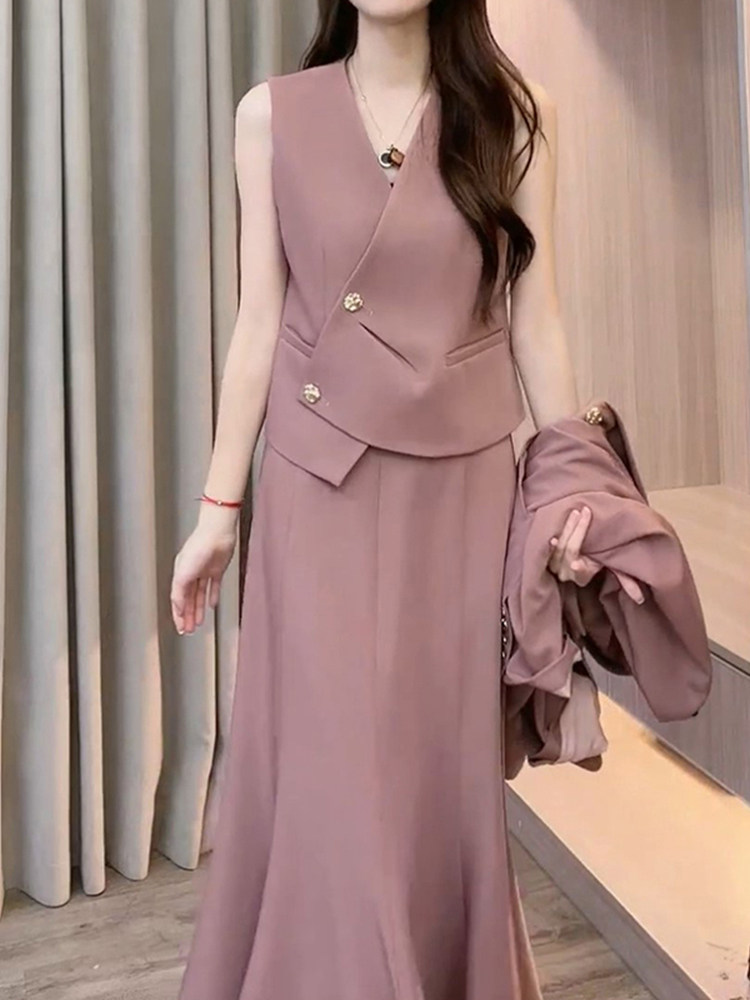 AUTUMN NEW HEPBURN STYLE FRENCH RETRO SUIT SUIT FEMININE THIN SUIT MERMAID SKIRT THREE-PIECE SUIT