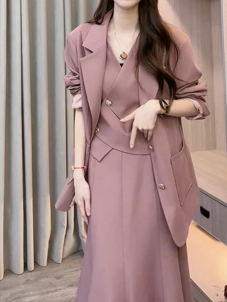 AUTUMN NEW HEPBURN STYLE FRENCH RETRO SUIT SUIT FEMININE THIN SUIT MERMAID SKIRT THREE-PIECE SUIT