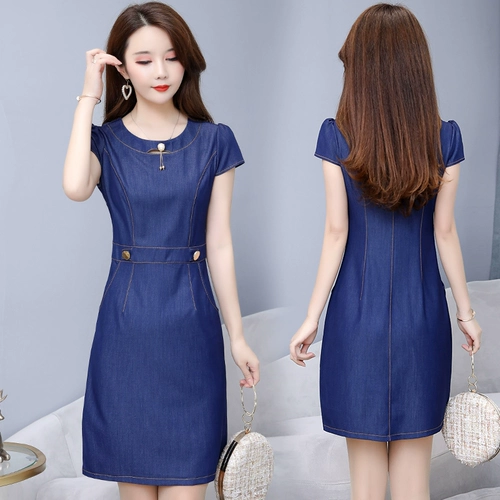 Модное летнее платье, длинный приталенный джинсовый корсет, 2019, средней длины, в западном стиле, А-силуэт