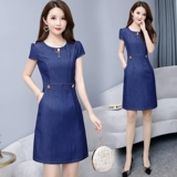 Модное летнее платье, длинный приталенный джинсовый корсет, 2019, средней длины, в западном стиле, А-силуэт