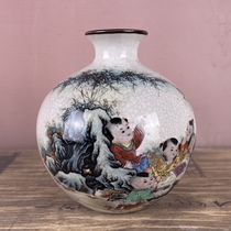 (Height 16 cm) Jingdezhen antique ceramic Qianlong pastel happy door pomegranate bottle home decoration ornaments