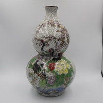Qing Dynasty Qianlong Year Pastel Gourd Vase with Good Luck and Longevity Distressed Really Old Porcelain Ornaments Imitation Antiques