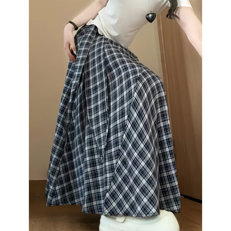 Plaid Skirt for Women, Summer Thin Style, Long Skirt, Plus Size, Slimming A-Line Skirt, Hip-Hugging Skirt, Drapey Fishtail Long Skirt