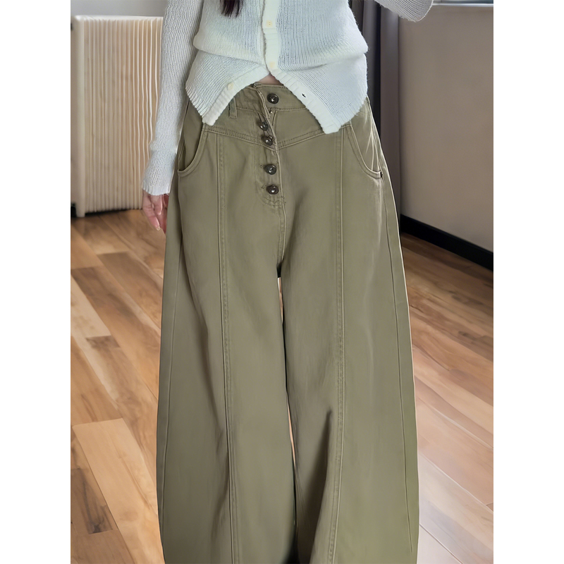 Khaki Pants, Women's 2026 New Style Wide-Leg Jeans, Plus-Size Slimming Drapey Floor-Length Pants