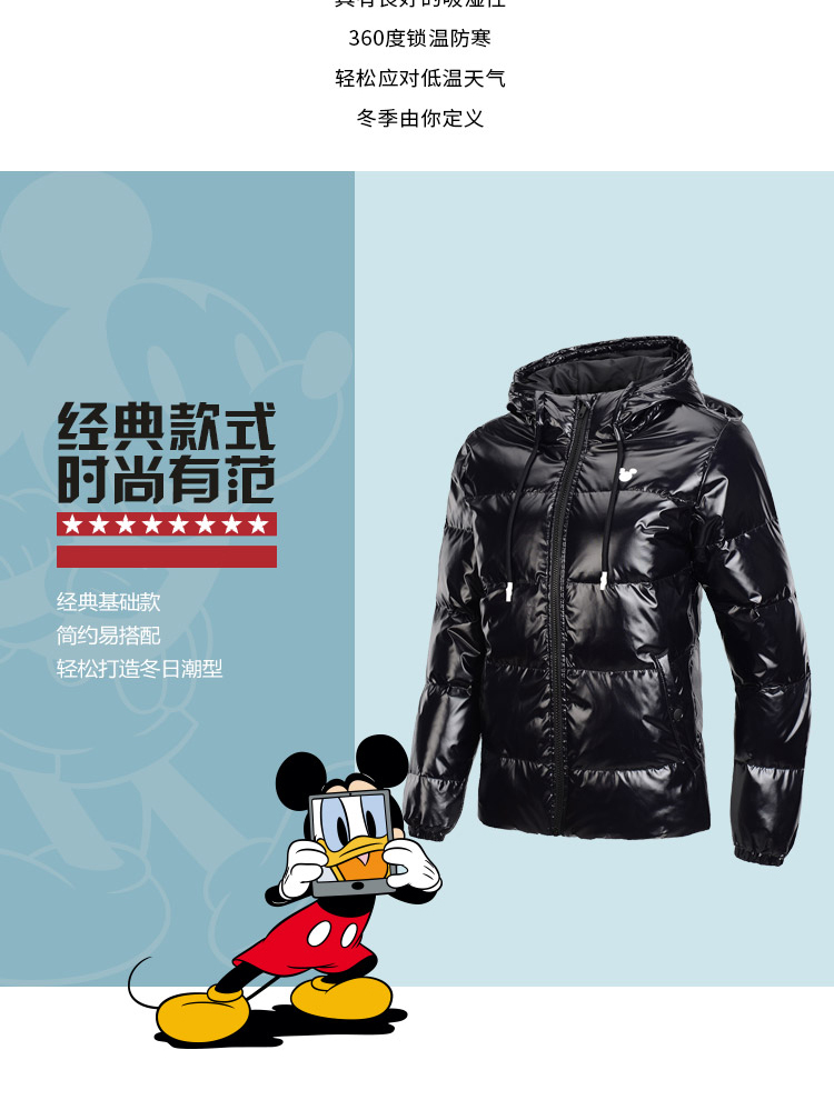 Li Ning Disney Mickey tên chung áo khoác xuống nữ mới ấm áp mùa đông vịt trắng xuống đồ thể thao - Thể thao xuống áo khoác áo phao đen