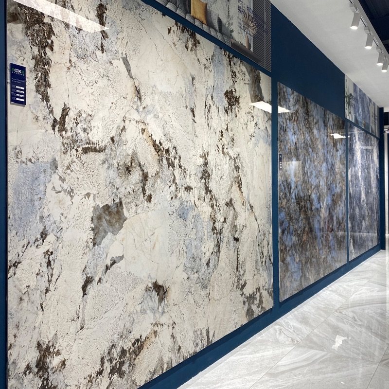 White Ensemble Living Room Tile background wall 800X2600 Unlimited left and right Lianstripe rock plate Grand plate Hotel foyer floor tiles