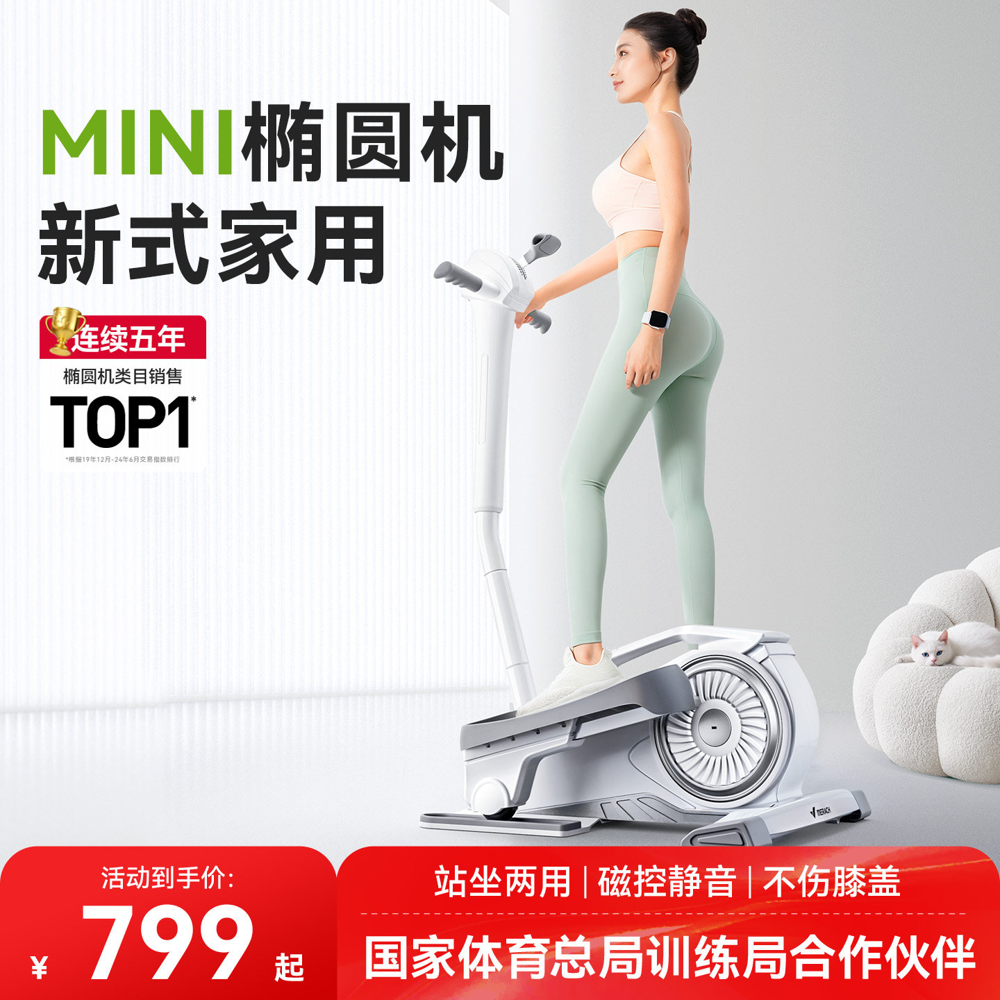 麦瑞克迷你椭圆机家用静音健身器材原地小型踏步机扶手漫步椭圆仪