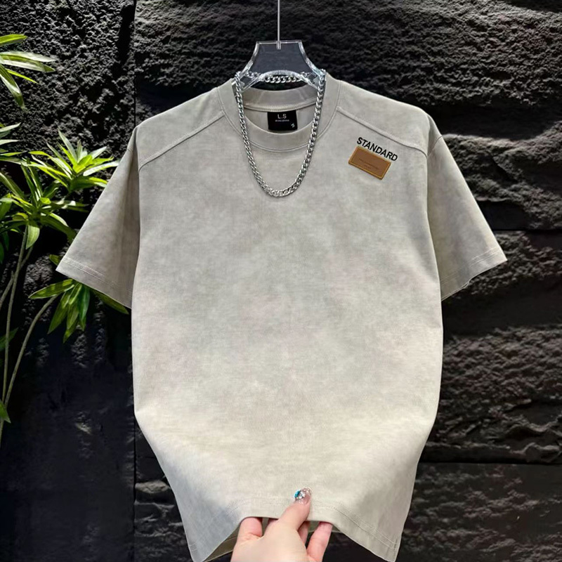 Men's Half-Sleeve 2026 Summer New Trendy Brand Letter Embroidered Logo Drop Shoulder T-Shirt Internet Celebrity ins Tie-Dye Pullover Short Sleeve