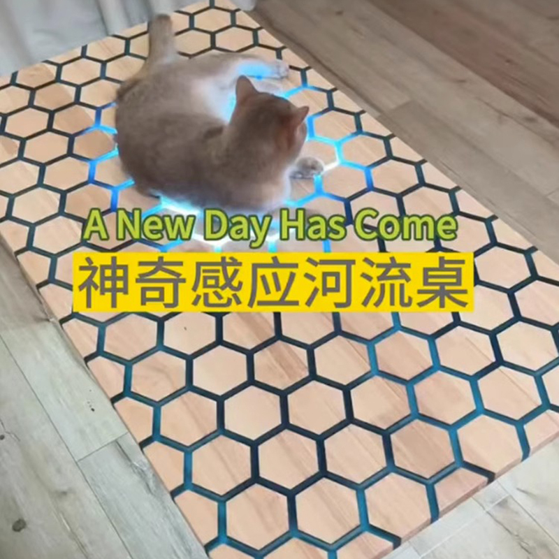 Touch-Sensitive River Table, Smart Technology Lighting Coffee Table, Colorful Magical Luminous Table, Solid Wood Acrylic Feet