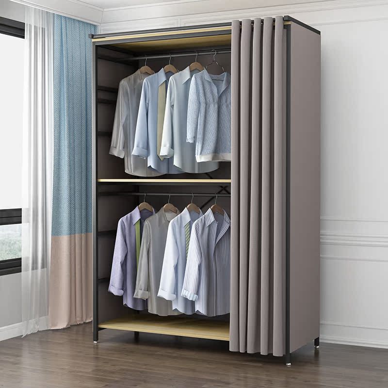 Bedroom Clothes Rack, Home Open Wardrobe, Simple Two-Layer Metal Coat Rack, Floor-Standing Coat Rack