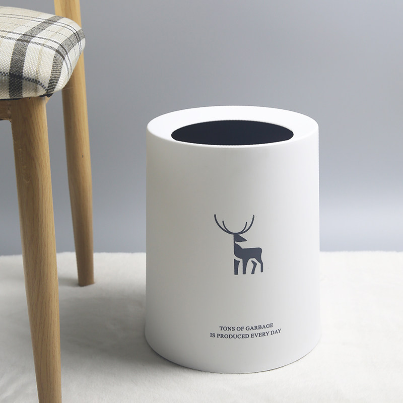 round trash can home living room bedroom Nordic minimalist modern double layer large capacity creative plastic cylinder white paper basket